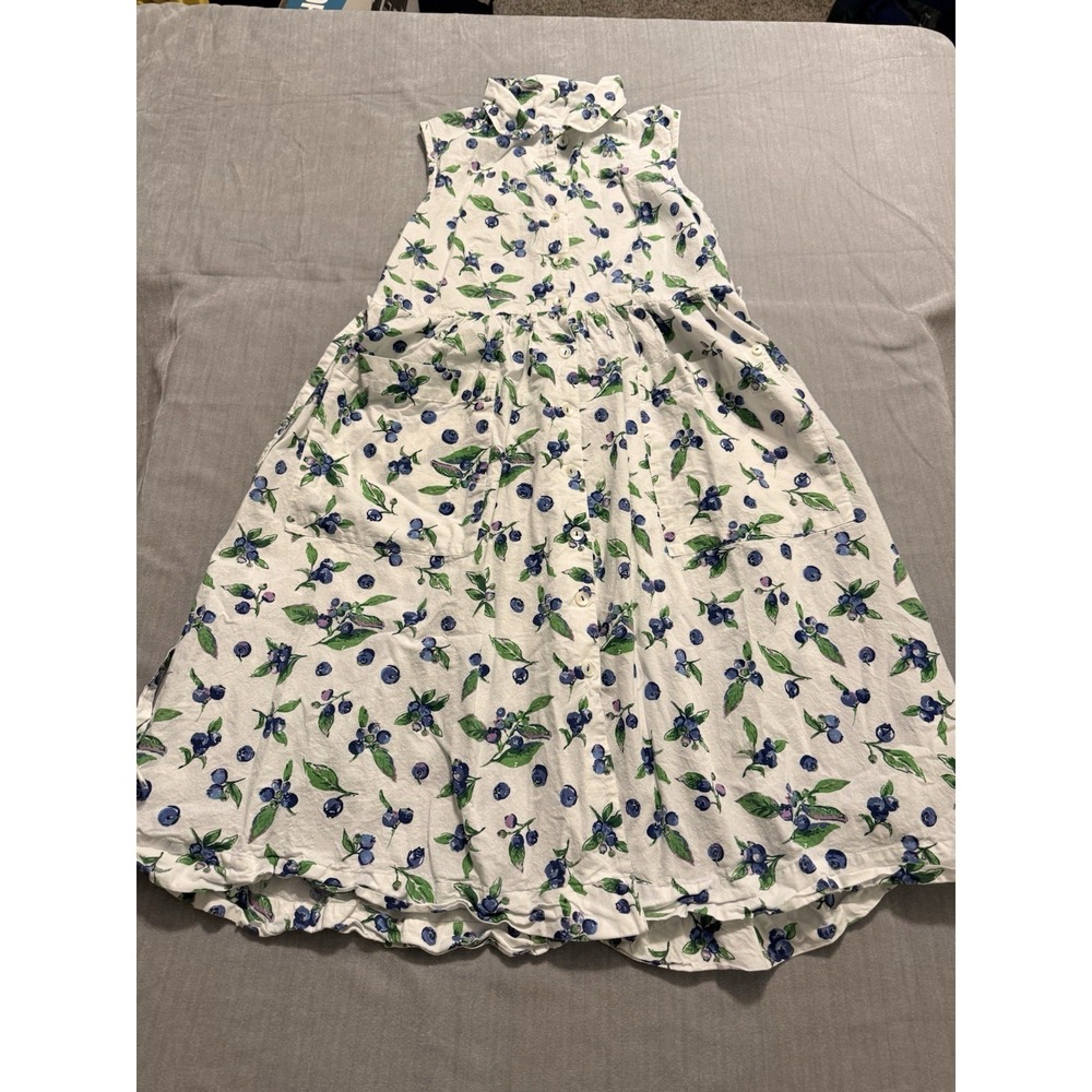 April Cornell Blueberry Print Maxi Dress XS Cottagecore Prairie Button Front